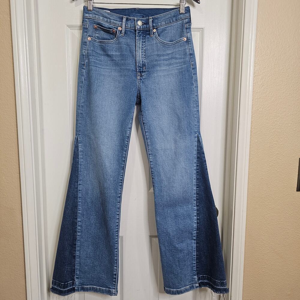 Gap 70s Flare High Rise Jeans Womens 28 Short Blue Colorblock Panel Denim - Picture 8 of 8